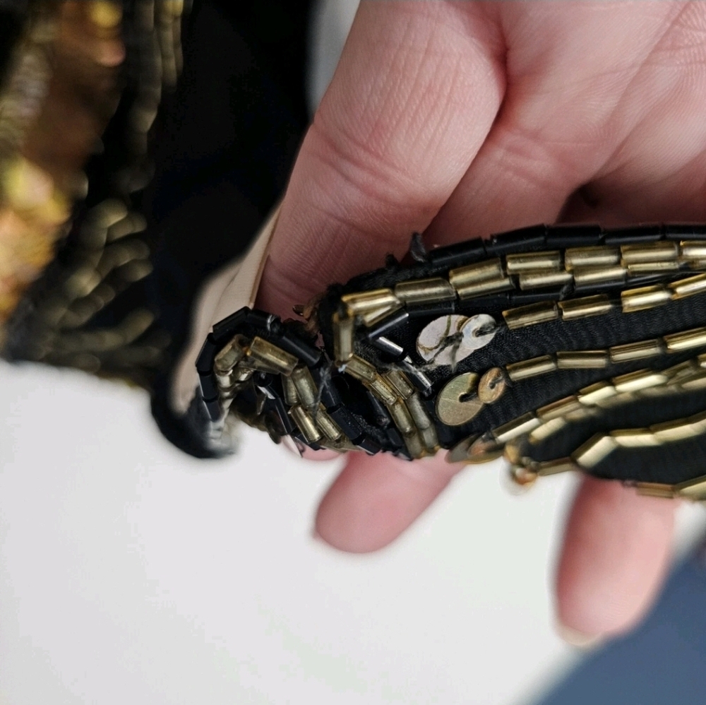 Vintage Black Dress with Gold Sequin Shoulder Detail - Picture 12 of 12